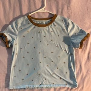 Cropped light blue butterfly tee